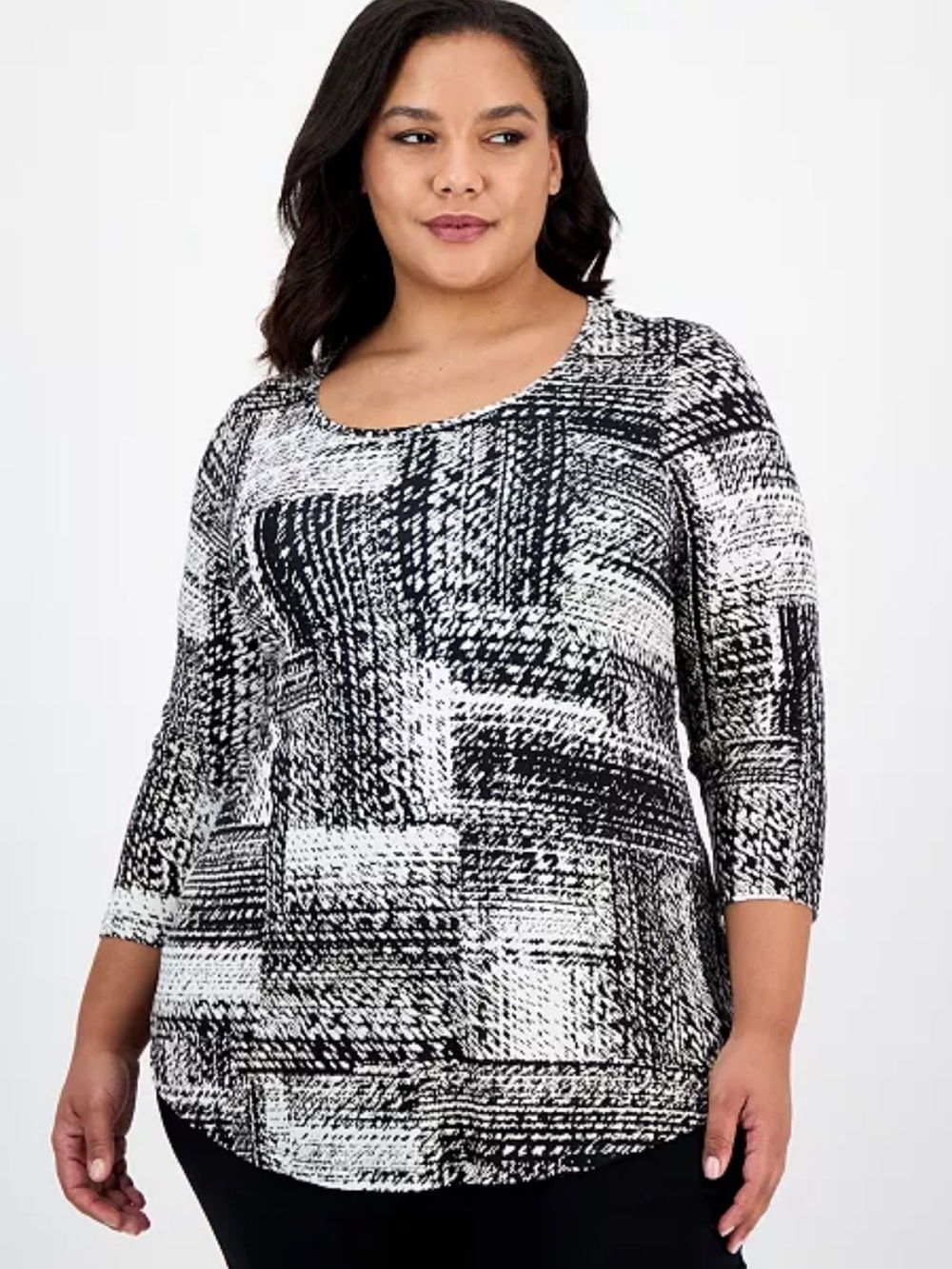 JM Collection Black & White Patterned Top